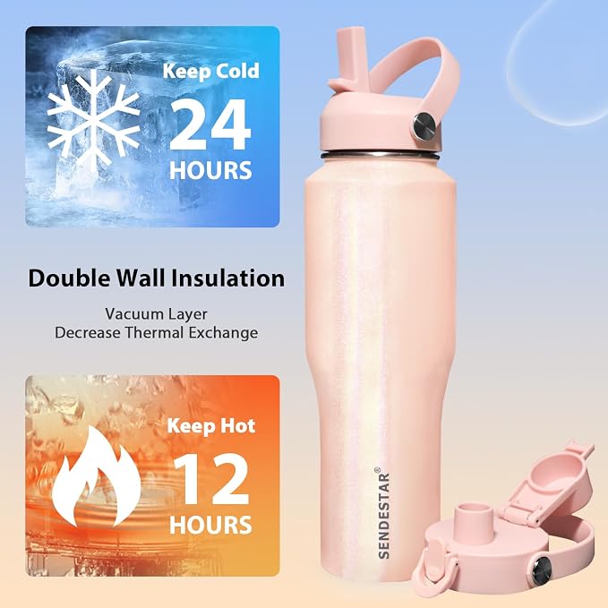SENDESTAR 40oz Stainless Steel Water Bottle, Double Wall Vacuum Insulated Bottle - Image 3