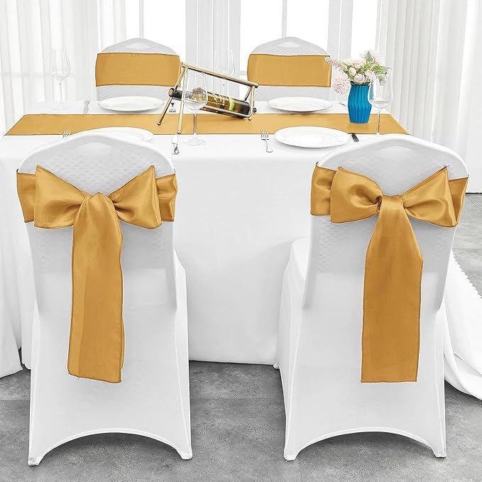 4-Pack Old Gold Satin Table Runner 12 x 108 Inch Long Bright and Smooth Silk - Image 4
