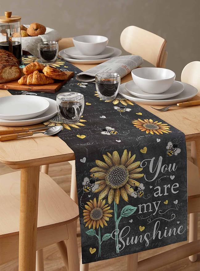 Farmhouse Sunflowers Short Table Runners 36 Inches, Cotton Linen Fabric Table - Image 3
