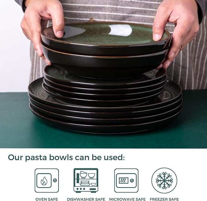 LERATIO 9.0" Ceramic Pasta Bowls Set of 4, 38oz Large Stoneware Bowls Set | - Image 3