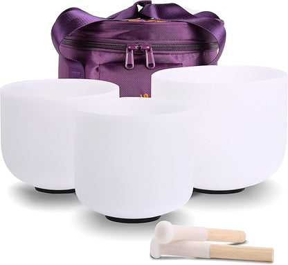 7inch 8inch 9inch Crystal singing bowls set sound bowl for healing Mindfulness, Meditation, Yoga, Spiritual and Body Healing Chakra Bowl (7C+8A+9G, 7inch+8inch+9inch with Travel bag)