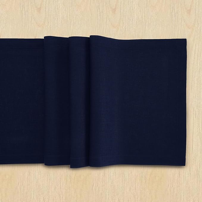 Solino Home 100% Pure Linen Dining Table Runner Navy Woven, Fete 14 x 60 in | - Image 5