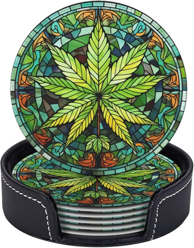 Weed Coasters for Drinks, Weed Decor Bar Drink Coasters for Coffee Table - Image 2