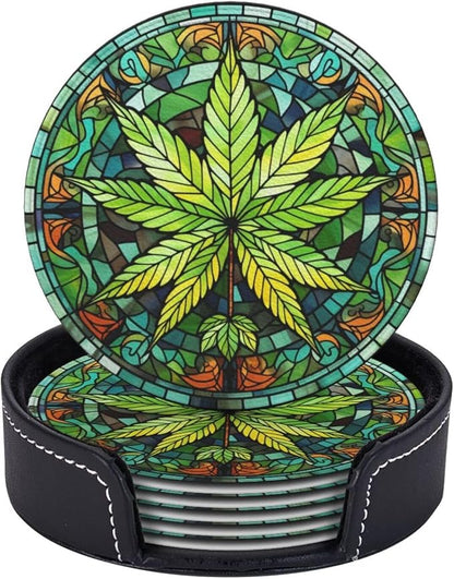 Weed Coasters for Drinks, Weed Decor Bar Drink Coasters for Coffee Table - Image 2