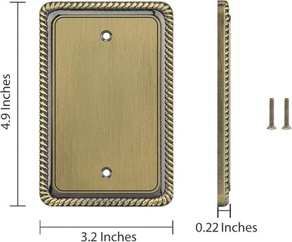 Henne Bery Rope Edge Decorative Wall Plate Switch Plate Outlet Cover (Single Blank, 2 Pack, Antique Brass)