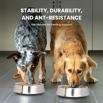 Iconic Pet 64 oz/ 8 Cup Stainless Steel Non Skid Pet Food/Water Bowl - Noise Free Ant Resistant Dog/Cat Feeding Bowl with Unique Design & Rubber Base Makes It an Elegant Ant Proof Dish