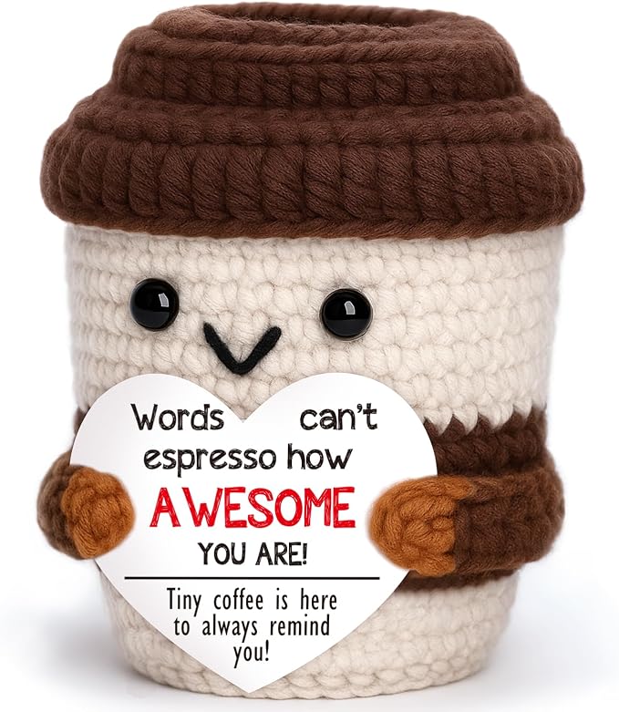 Positive Crochet Coffee Cup Cheer Up Gift, Inspirational Gift by OCCdesign