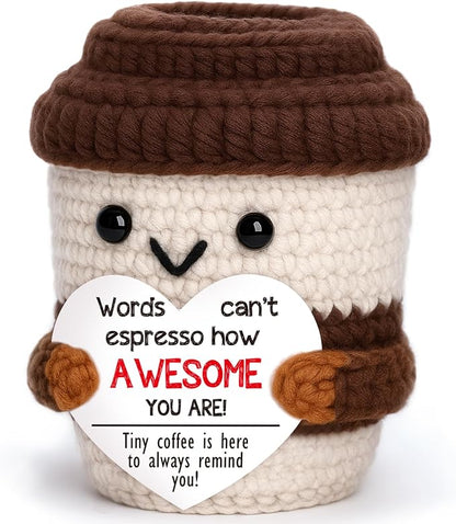Positive Crochet Coffee Cup Cheer Up Gift, Inspirational Gift by OCCdesign