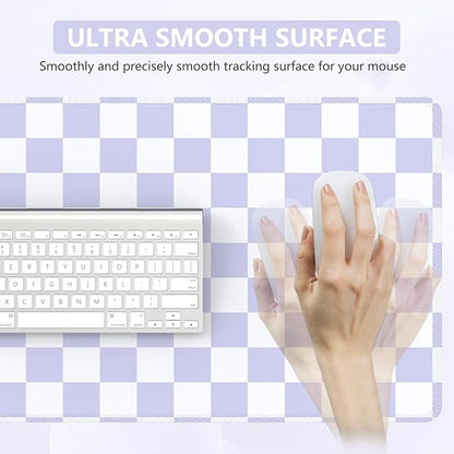 iCasso Desk Pad Mat, Desk Matt for Desktop, Cute XXL Large Mouse Pad, Anti-Slip Big Mousepad with Stitched Edges, Keyboard Pad Mouse Mat for Computer (Purple Checkered)