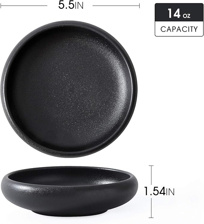 Uaral Japanese Salad Plate, Stoneware Black Plate Set, Appetizer Plates Set of 4 - Image 5