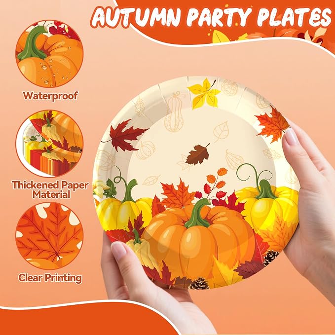 50PCS Fall Paper Plates and Napkins, 7inch Thanksgiving Party Decorations | - Image 3