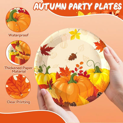 50PCS Fall Paper Plates and Napkins, 7inch Thanksgiving Party Decorations | - Image 3