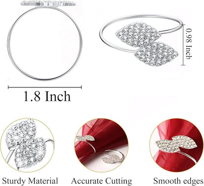 Set of 100 Napkin Rings Metal Silver Elegant Bling Leaves Rhinestone Napkin Rings Bulk Dinner Banquet Serviette Decor, Dining Table Setting for Thanksgiving Christmas Holiday Wedding Party