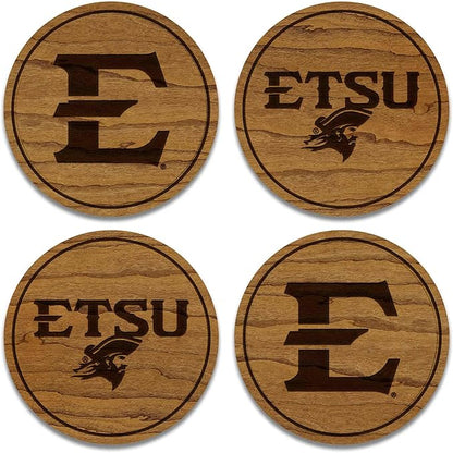 LazerEdge East Tennessee State Buccaneers Wooden Coaster Set - Cherry Wood - Officially Licensed Product - 4-Pack