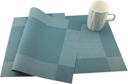 Gugrida Vinyl Blue Placemats Heat Resistant Dining Table Mats Non-Slip Washable Place Mats Set of 6 （Blue）