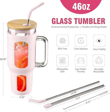 WINSA Glass Tumbler with Lid and Straw, 46 oz, Cotton Pink | Iced Coffee Cup - Image 4