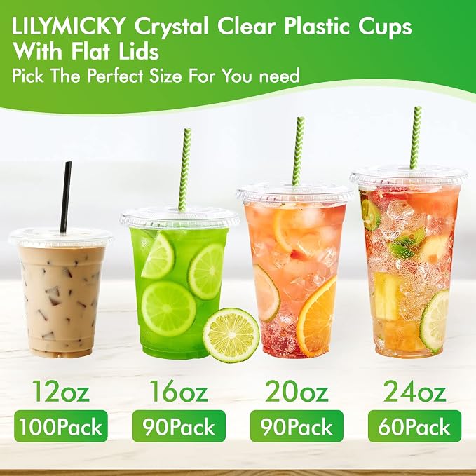 Lilymicky 100 Sets 12 oz Clear Plastic Cups - Image 6