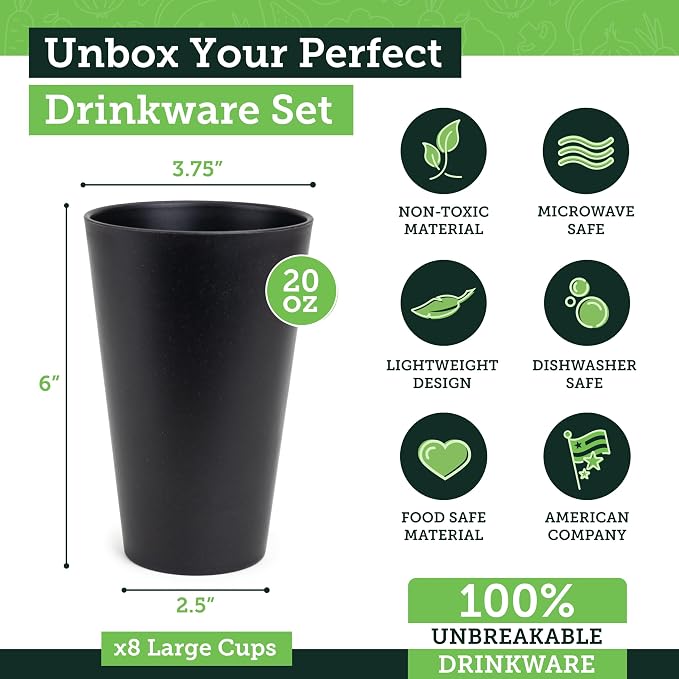 Grow Forward Premium Wheat Straw Cups - 20 oz Unbreakable BPA Free Hard Plastic - Image 3