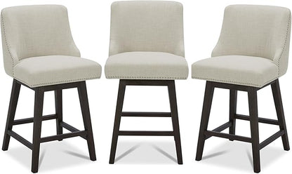 CHITA Counter Height Swivel Bar Stools Set of 3, FSC Certified Upholstered Counter Stools, Modern Swivel Barstools with Wood Legs for Kitchen Island, 26" Seat Height, Fabric in Linen