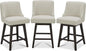 CHITA Counter Height Swivel Bar Stools Set of 3, FSC Certified Upholstered Counter Stools, Modern Swivel Barstools with Wood Legs for Kitchen Island, 26" Seat Height, Fabric in Linen