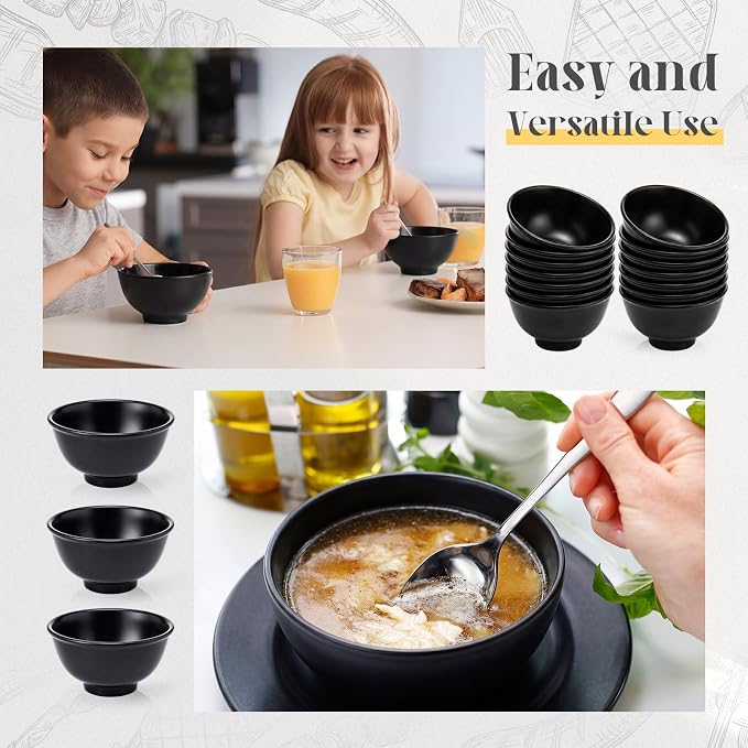 Tioncy 20 Pack Melamine Bowl Set 25 oz Black Soup Bowls Set Basic All Purpose - Image 3