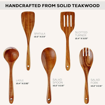 Zulay Kitchen Extra-Large 5-Piece Wooden Spoon Set - Image 3