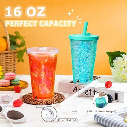 6 Pack 16 Oz Acrylic Snowglobe Tumbler, Pre-Drilled Double Wall Plastic Kids - Image 3