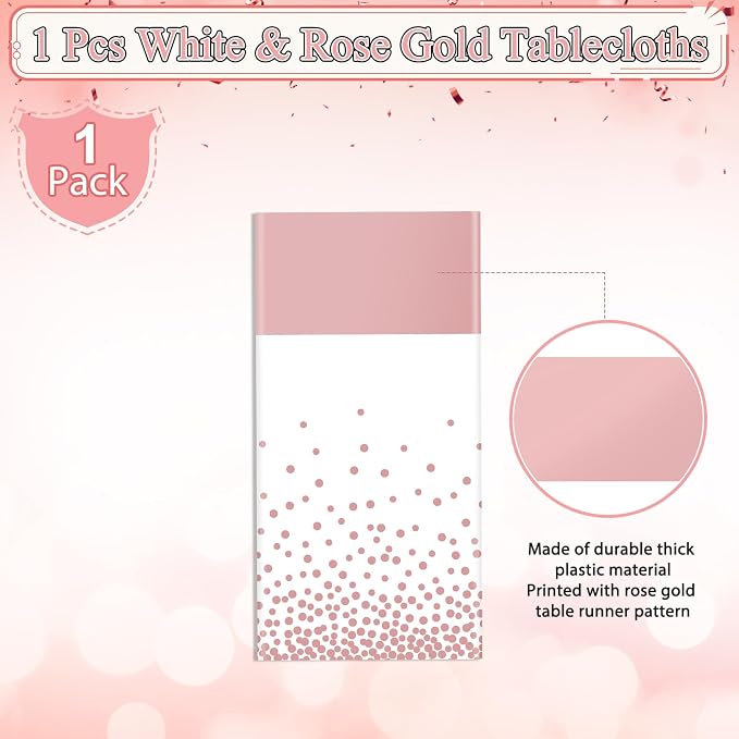 1Pcs White and Rose Gold Tablecloth Party Decorations, Plastic White Table - Image 4