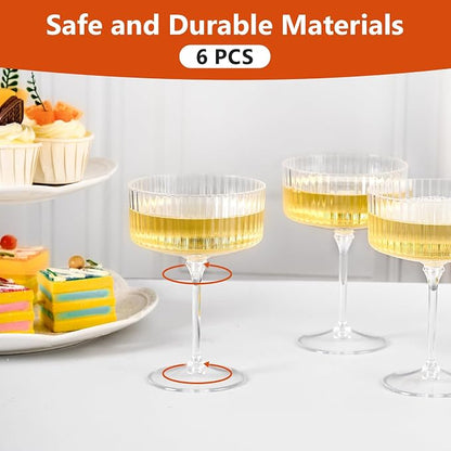 ZOMUIA Ribbed Coupe Glasses 6 Pcs, 10 oz Plastic Champagne Coupe Detachable - Image 8