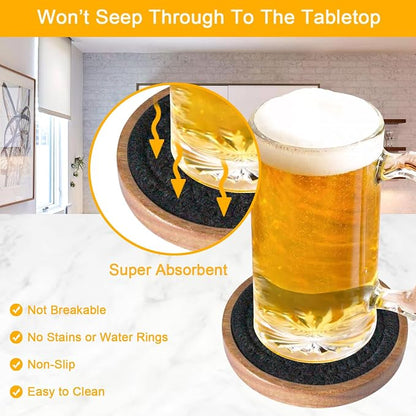 Wood Coasters for Drinks, Eykao Absorbent Coaster Sets of 5, Woven Drink - Image 2