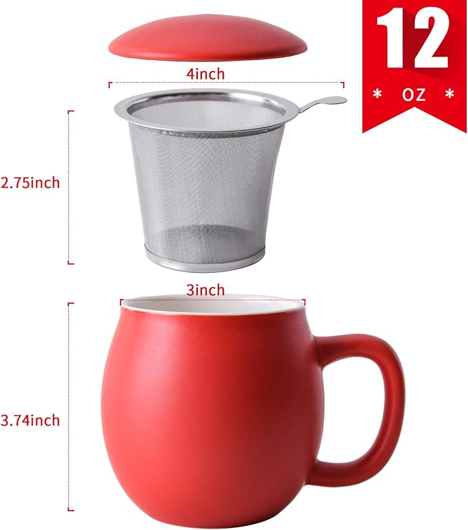 Yundu 12 OZ Matte Red Ceramics Teacup - Image 2