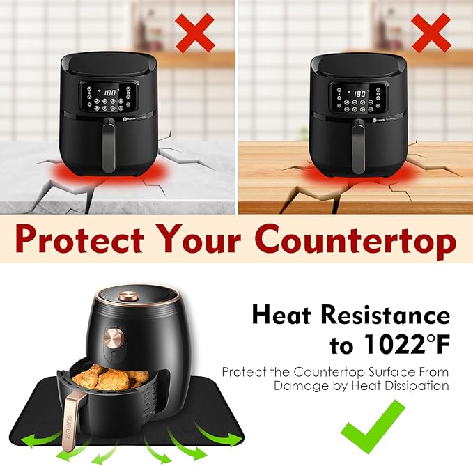 Heat Resistant Mats for Countertop,16x24 in Silicone Heat Resistant Mat for Air Fryer, Fireproof Pad for Coffee Maker,Toaster, Oven, Kitchen Countertop Protector Compatible with Ninja,COSORI, 1PCS