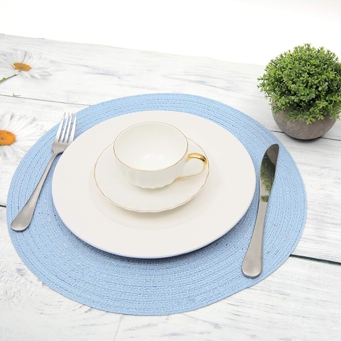 SHACOS Round Braided Placemats Set of 4 Washable 15 inch Round Non Slip Table - Image 3