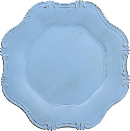 Blue Charger Plates Set of 6, Decorative Table Plastic Chargers for Dinner Plates, Party, Wedding, Thanksgiving, Christmas, 22BL