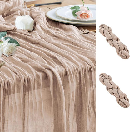 Cheesecloth Table Runner Nude Pink 10FT Boho Gauze Runner, 2 Pack | 120 Inch by Wokceer