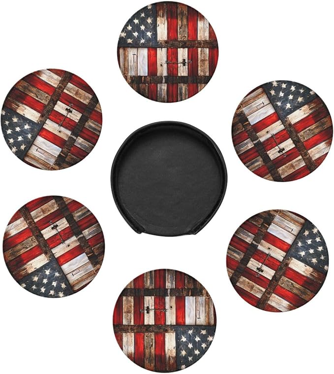 Rustic Barn Door Vintage American Flag Coasters - Image 4