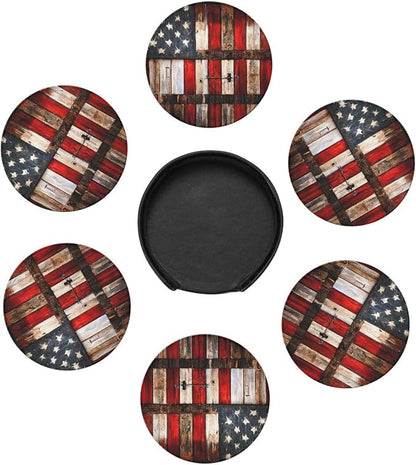 Rustic Barn Door Vintage American Flag Coasters - Image 4