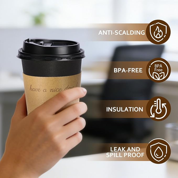 BYSNOW 16 oz 50 pack Disposable Coffee Cups - Image 3