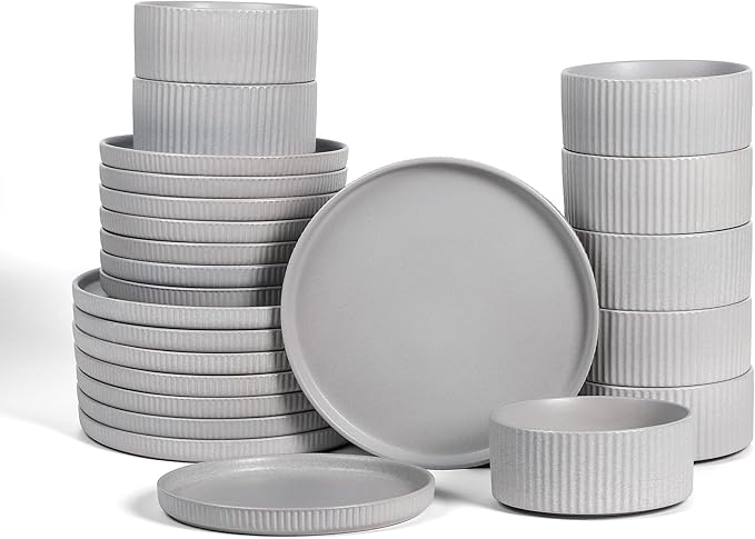 Stone Lain Haven Stoneware 24-Piece Dinnerware Set, Elegant Dish Set, Includes by Unknown