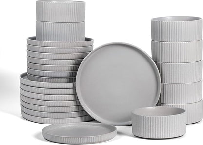 Stone Lain Haven Stoneware 24-Piece Dinnerware Set, Elegant Dish Set, Includes by Unknown
