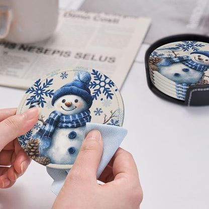 Winter Blue Snowman Snowflakes Coasters - Image 5