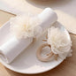 Flower Napkin Rings Set of 12 Wooden White Mesh Flower Handmade Napkin Holders by Gandeer