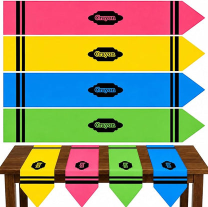 4 Pcs Crayon Table Runner 71 x 13 Inch Back to School Classroom Decorations by Breling