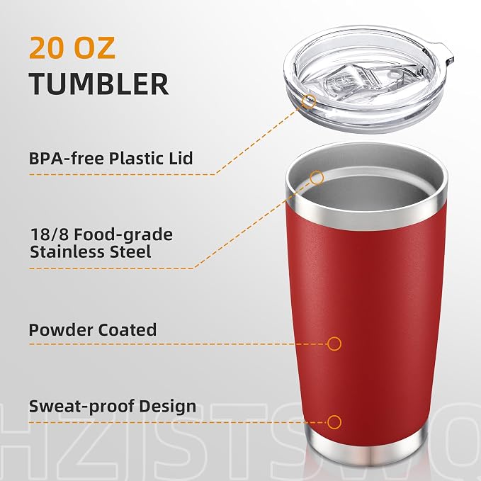 20oz Tumbler Bulk with Lid Stainless Steel Tumblers, 12 Pack | Leak Proof Lid - Image 3