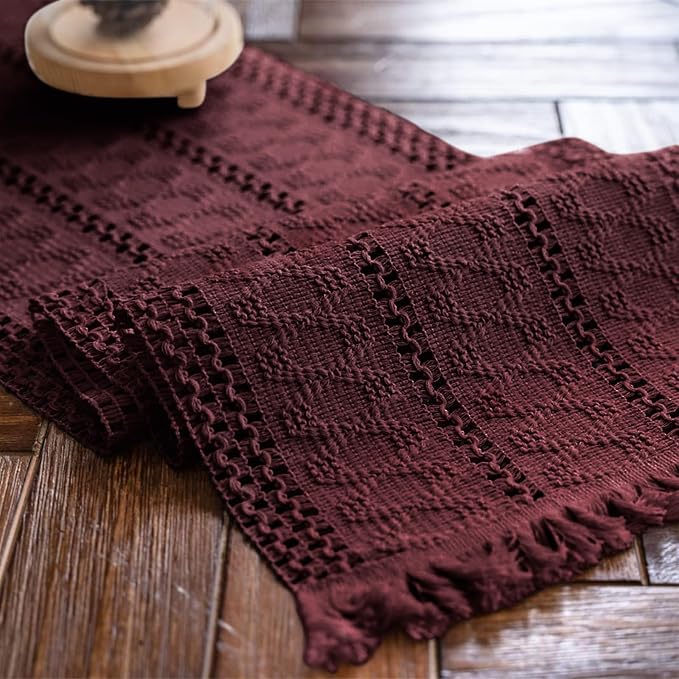 Macrame Table Runner Burgundy Boho Table Runners by AlynsehomCreateaBetterLife