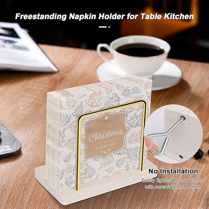 Livabber Napkin Holder, Metal Napkin Storage Modern Freestanding Tissue Paper Dispenser for Table Kitchen Countertop (Marble Base, Gold)