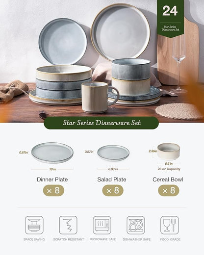 Famiware Star Ceramic Plates and Bowls Sets, Reactive Glaze Dishes - Image 3