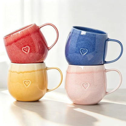 Stoneware Coffee Mugs Set of 4, 12oz Hand-Painted Coffee Cups by ALOFMO