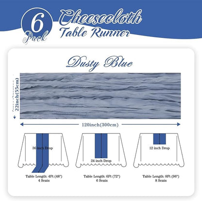 6 Pack Dusty Blue Cheesecloth Table Runner 22x120 Inch | 10Ft Boho Gauze Rustic - Image 3