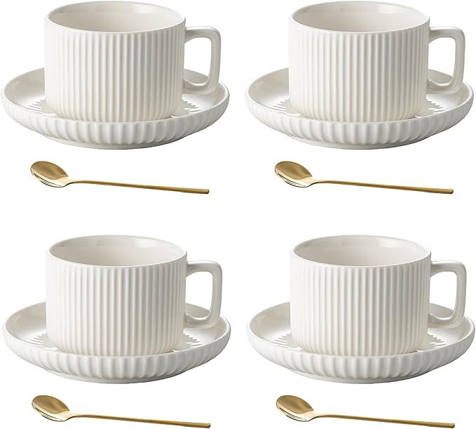 8 Ounce Cappuccino Cups Set of 4, Latte Mugs by AYUCIAPremiumCeramic